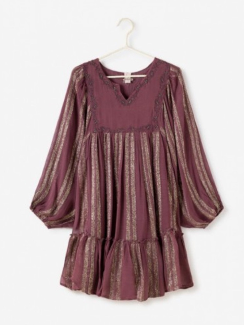 RAGA Bohmian Metallic Beaded Dress in Maroon